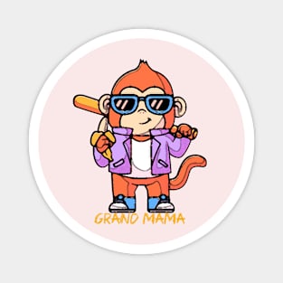 Pop Art Grand Mama Cute Monkey Baseball Magnet